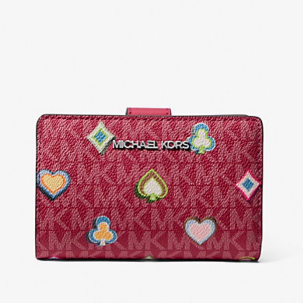MICHAEL KORS Jet Set Md Printed Signature Logo Bifold Wallet
Dark Raspberry 
NWT